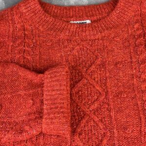 Old Navy Sweater Women XXL Cascade Cable Knit Sweater Orange Pullover Wool Blend